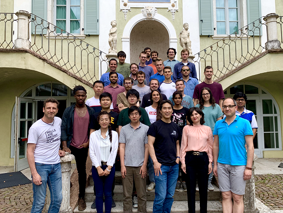 Davoudi at a summer school at the European Center For Theoretical Studies in Nuclear Physics (ECT*) along with participating students, including UMD students Siddhartha Harmalkar, Saurabh Kadam, and Andrew Shaw, Trento, Italy, Summer 2019. Photo credit: Andrew Shaw/ECT*.