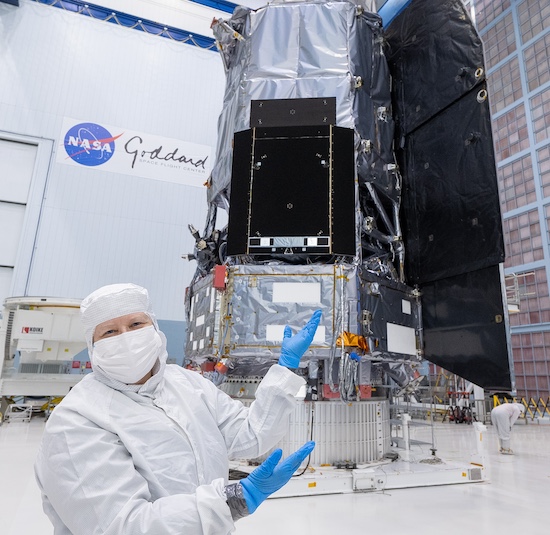 Jackie Townsend with the Roman Space Telescope at NASA Goddard Space Flight Center. Photo courtesy of Jackie Townsend.