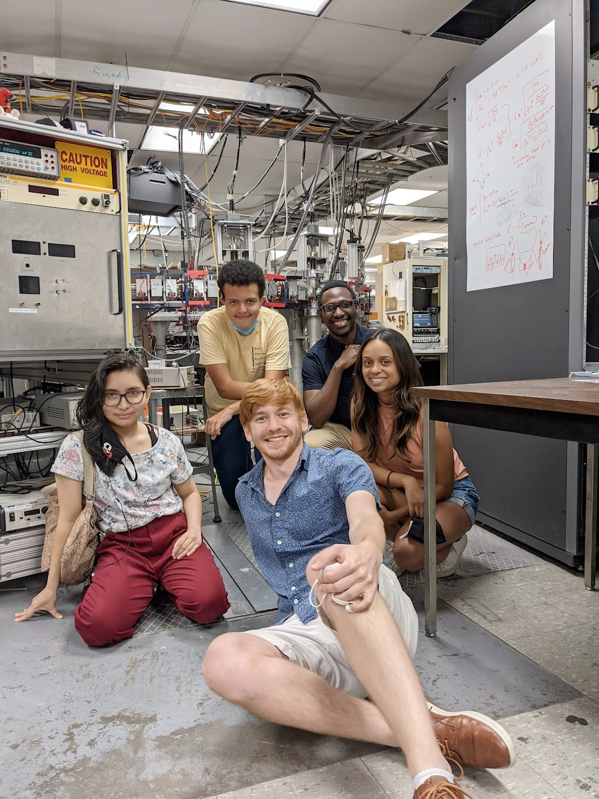  PROPEL participants visited campus toward the end of their summer program to tour physics labs. From left to right: Casey Claveria, Kalkidan Michael, Peter Elgee, Landry Horimbere, Ananya Sitaram.