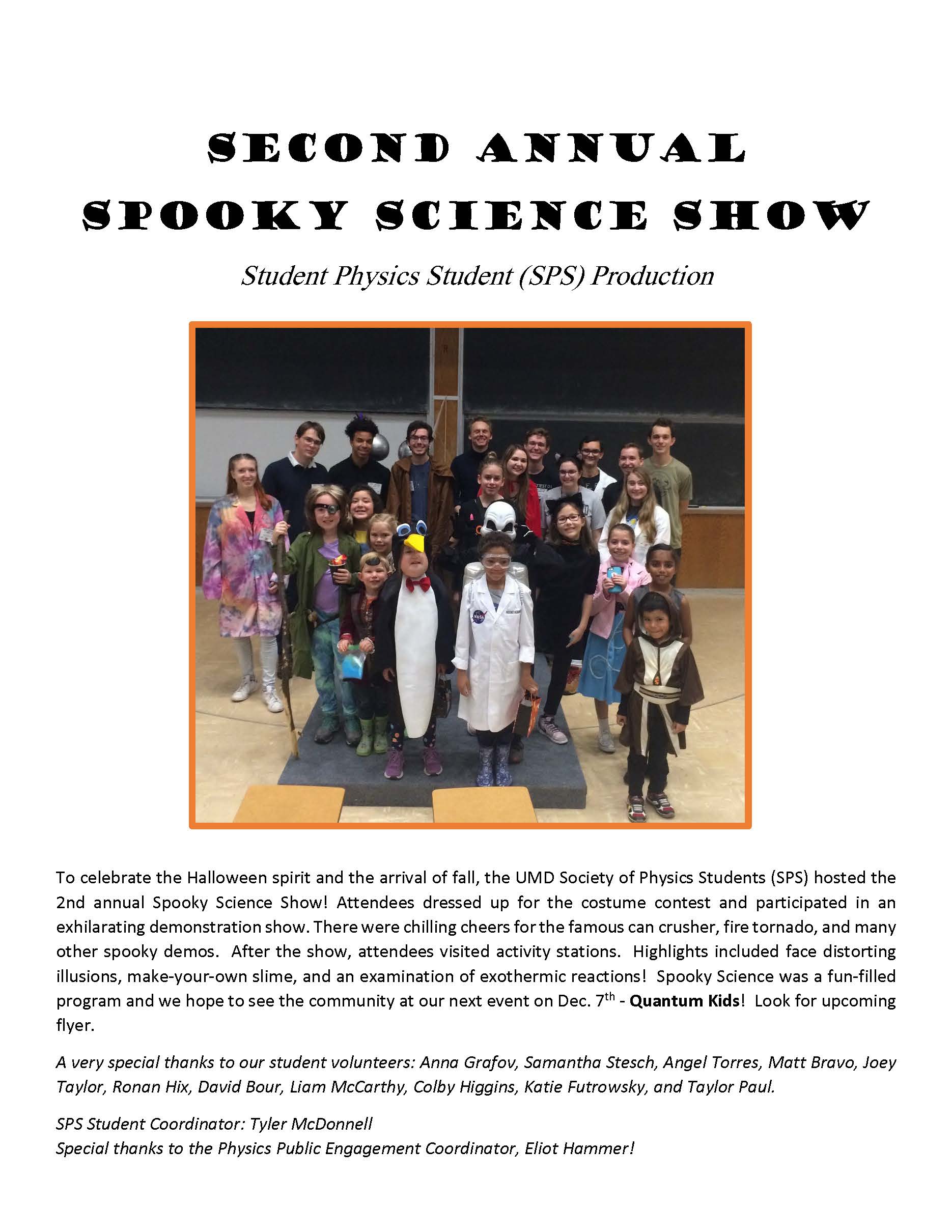 Summary 2019 SPS Spooky Science